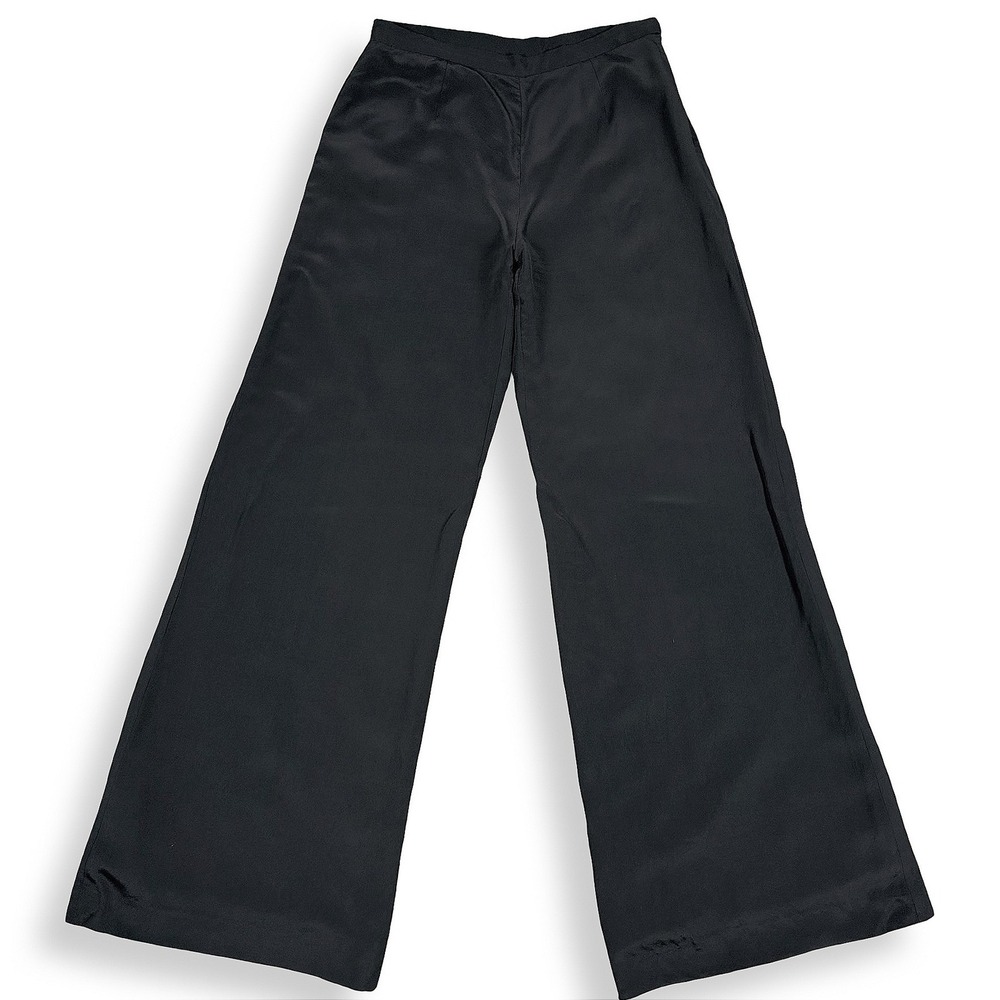 Spiegel Black 100% Silk Wide Leg Trousers Lined Dress Pant Size 2 90s Minimalist